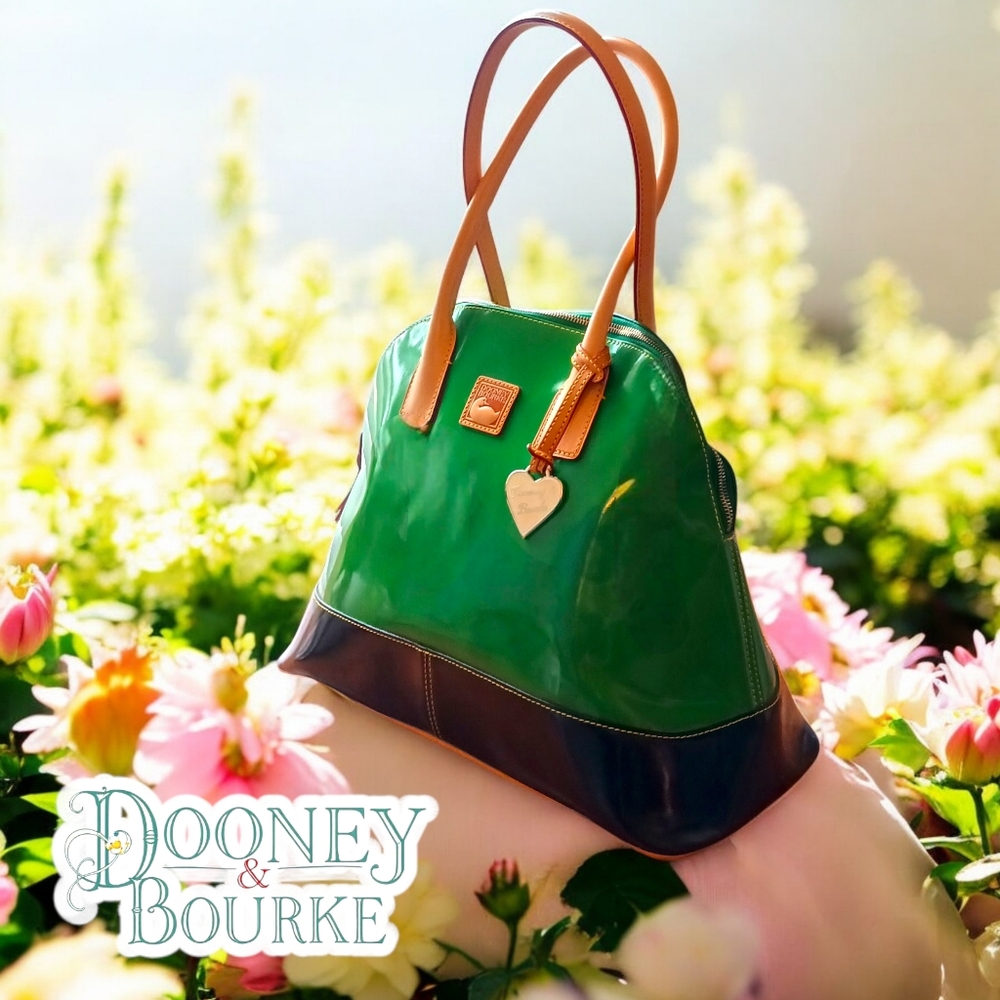 Dooney & Bourke Vintage Patent Leather Dome Tote Handbag In Emerald 12"×16"x7 - Picture 4 of 14